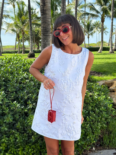 white jersey swing dress All White Jacquard Swing Swing Dress, L / All White