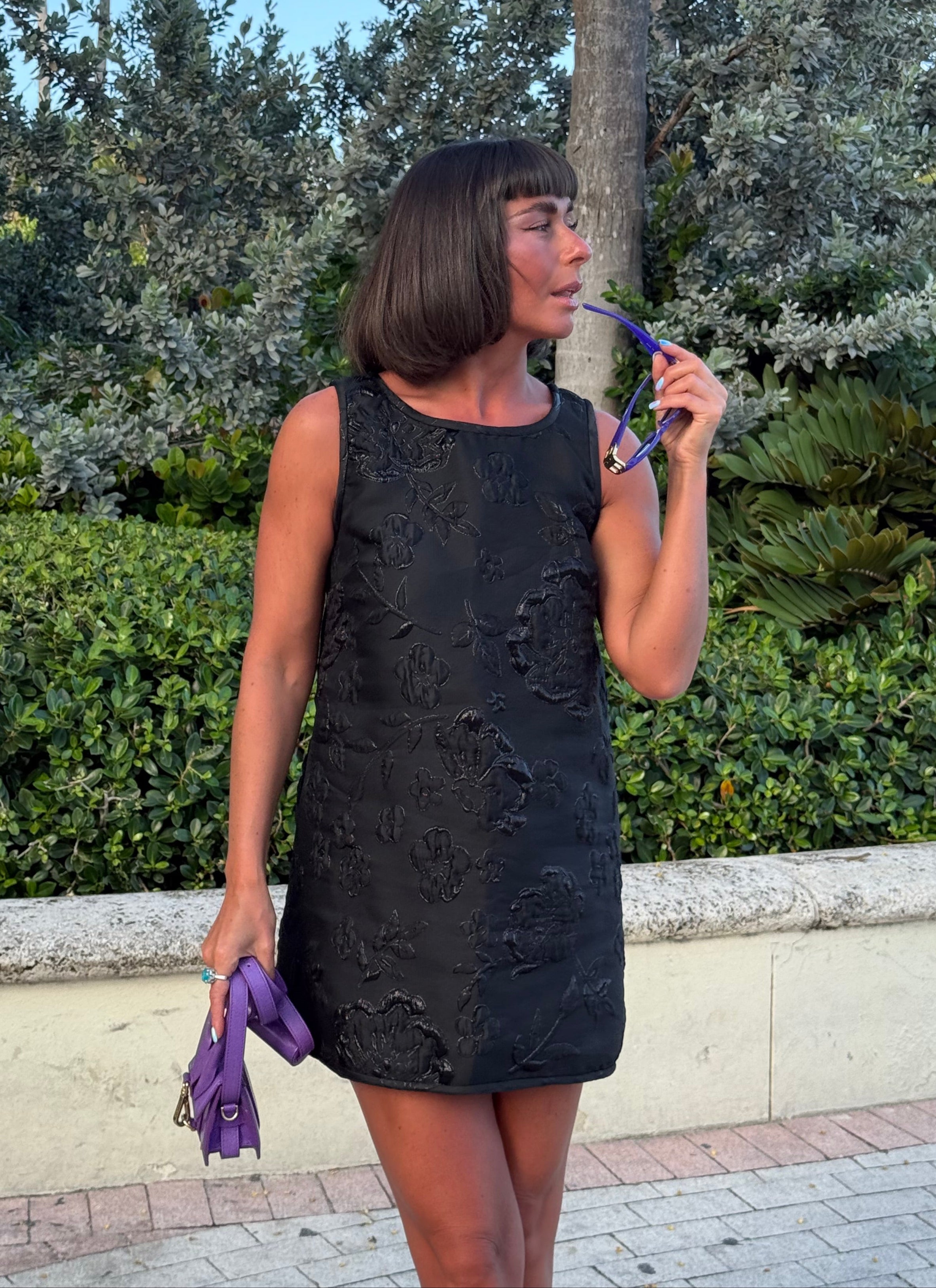 black swing dress All Black Jacquard Swing Swing Dress, L / All Black