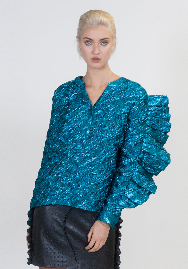Electric Blue Oversized Ruffle Top - Arianne Elmy