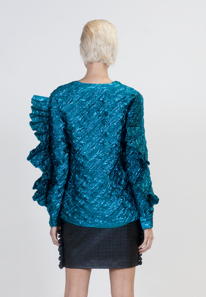 Electric Blue Oversized Ruffle Top - Arianne Elmy