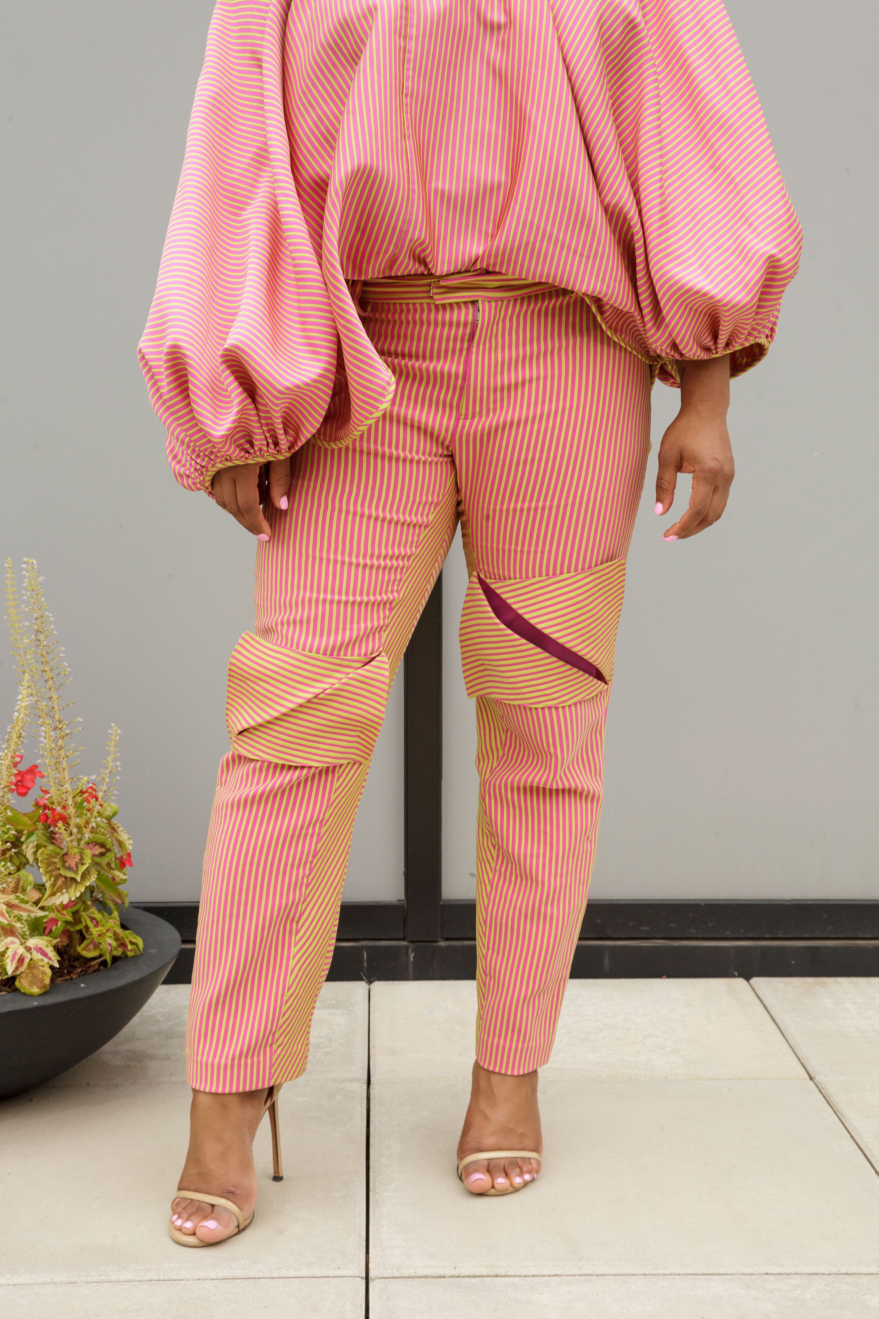 (Size 16-26) Pink and Green Striped Dance Pants